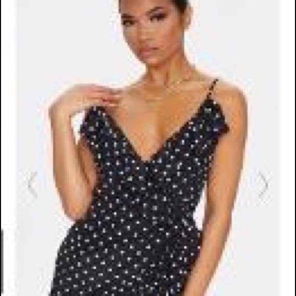 Black Polkadot Wrap Over Shift Dress. - Picture 1 of 3